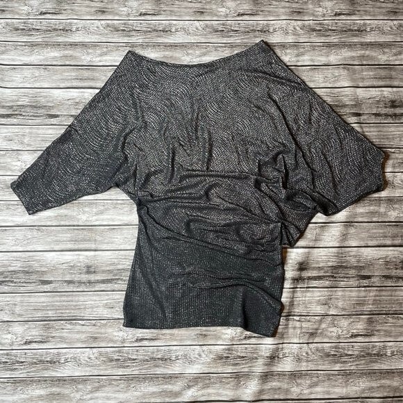 Loila Asymmetrical Sexy Glittery Blouse Top Shirt Gunmetal Gray S SM Small Light - Picture 4 of 11